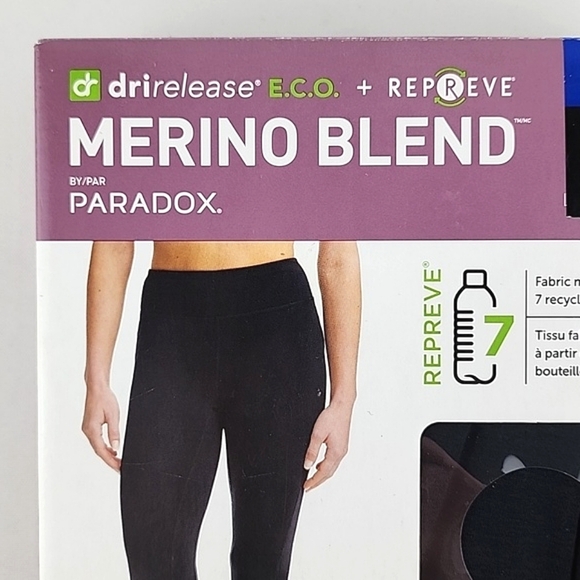PARADOX Women's Black Merino Blend Legging Performance BaseLayer Drirelease Sz L - Picture 3 of 9
